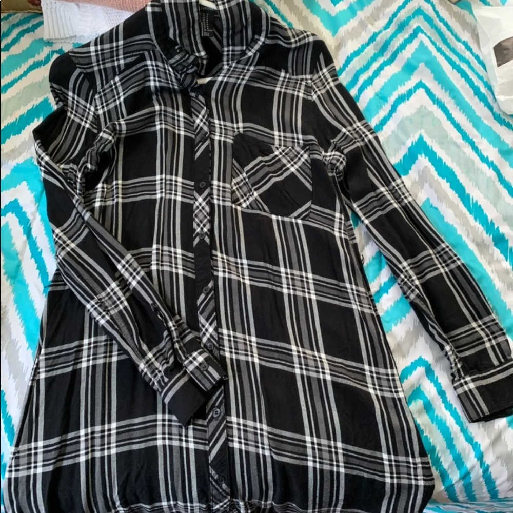 Black&White Plaid Button Down Dress/Shirt